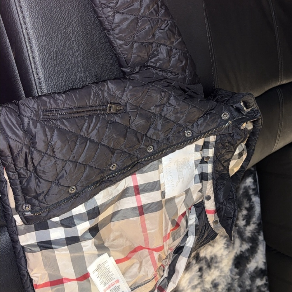 Black Burberry Quilted Jacket with Plaid Lining